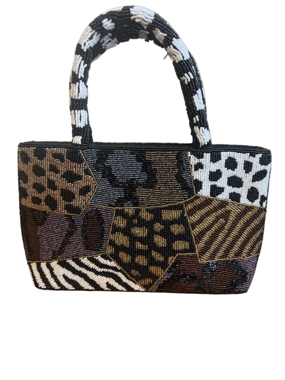 Beaded Animal-Print Patchwork bag